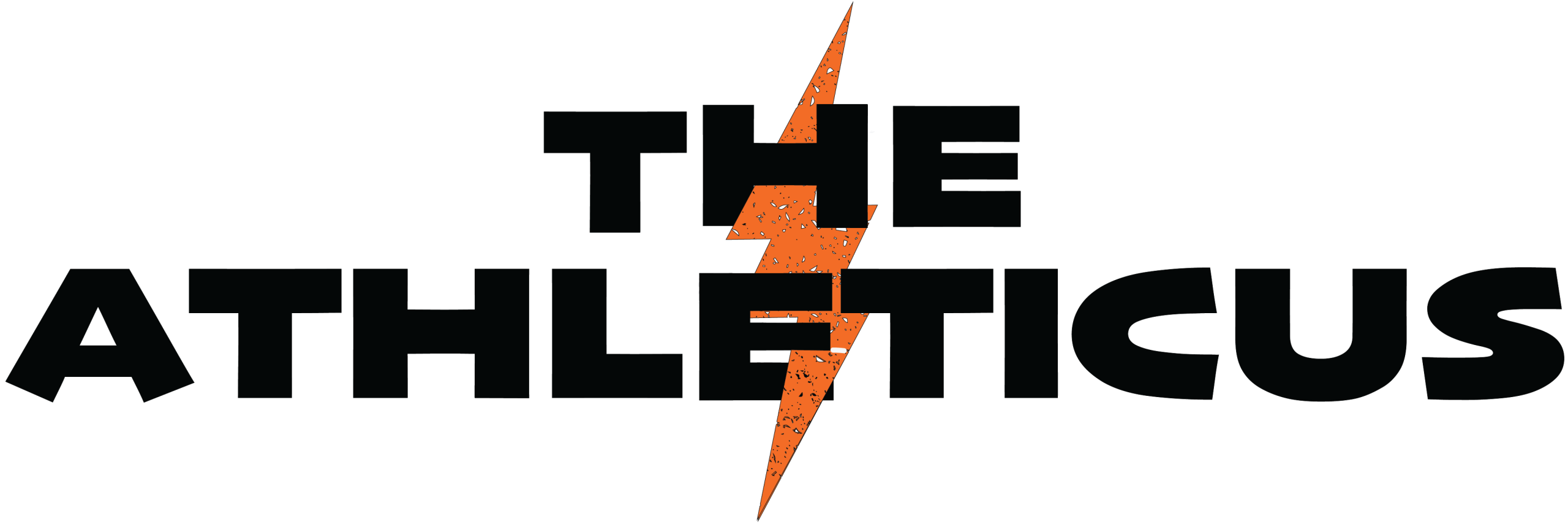 The Athleticus personal training logo. Stylized text with an orange lightning bolt through the text.