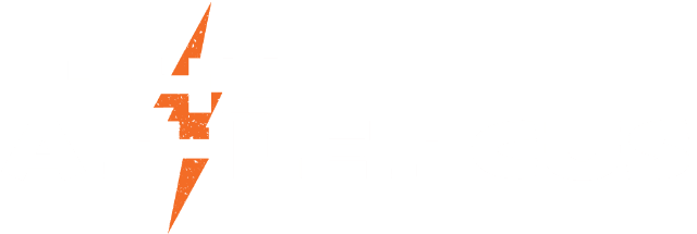 The Athleticus personal training logo. Stylized text with an orange lightning bolt through the text.
